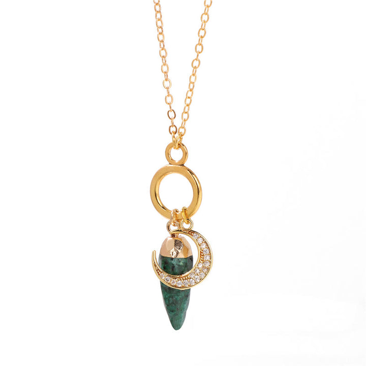 Olivenorma Bullet Crystal Zircon Moon Pendant Necklace - Green Jade - image 16