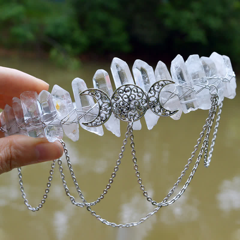 Olivenorma Cresent Moon Goddess Natural Crystal Crown - Clear Crystal#2 - image 33