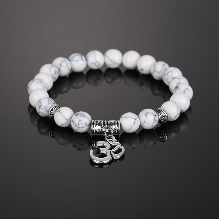 Olivenorma Natural Crystal Beaded Om Symbol Bracelet - White Turquoise - image 1