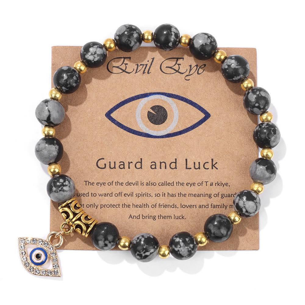 Olivenorma Natural Stone Bead Evil Eye Pendant Bracelet - Evil Eye&Snowflake Obsidian - image 4