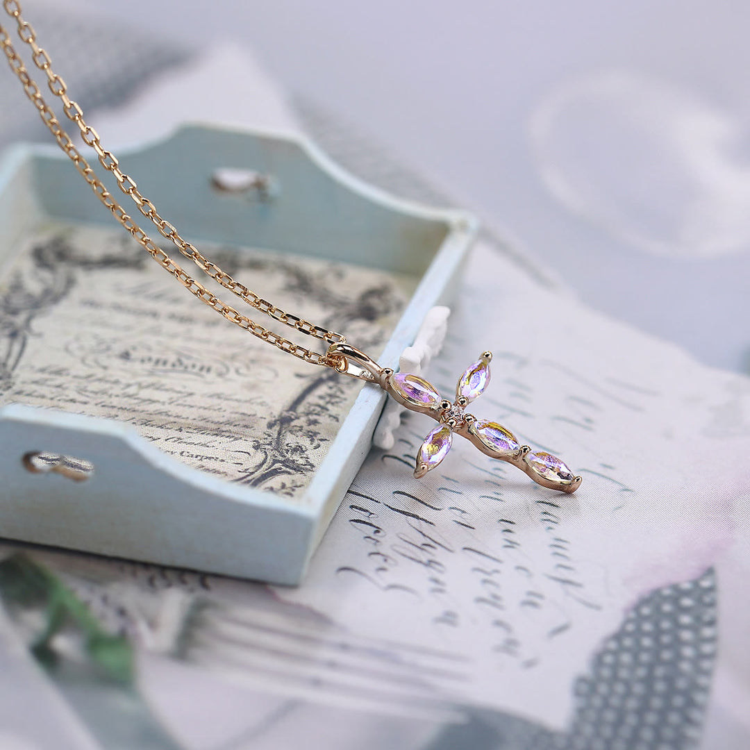 Olivenorma Artificial Opal Moonstone Cross Pendant Necklace - image 8