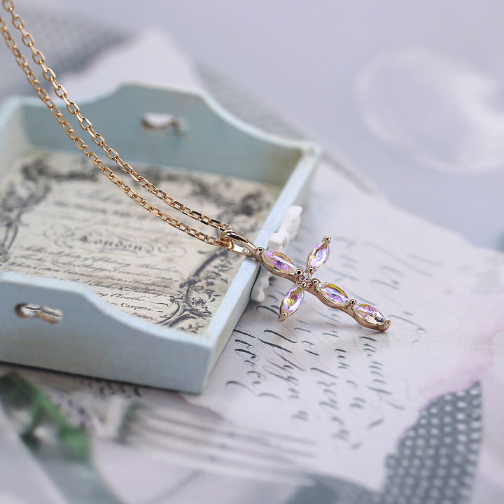 Olivenorma Artificial Opal Moonstone Cross Pendant Necklace - image 8