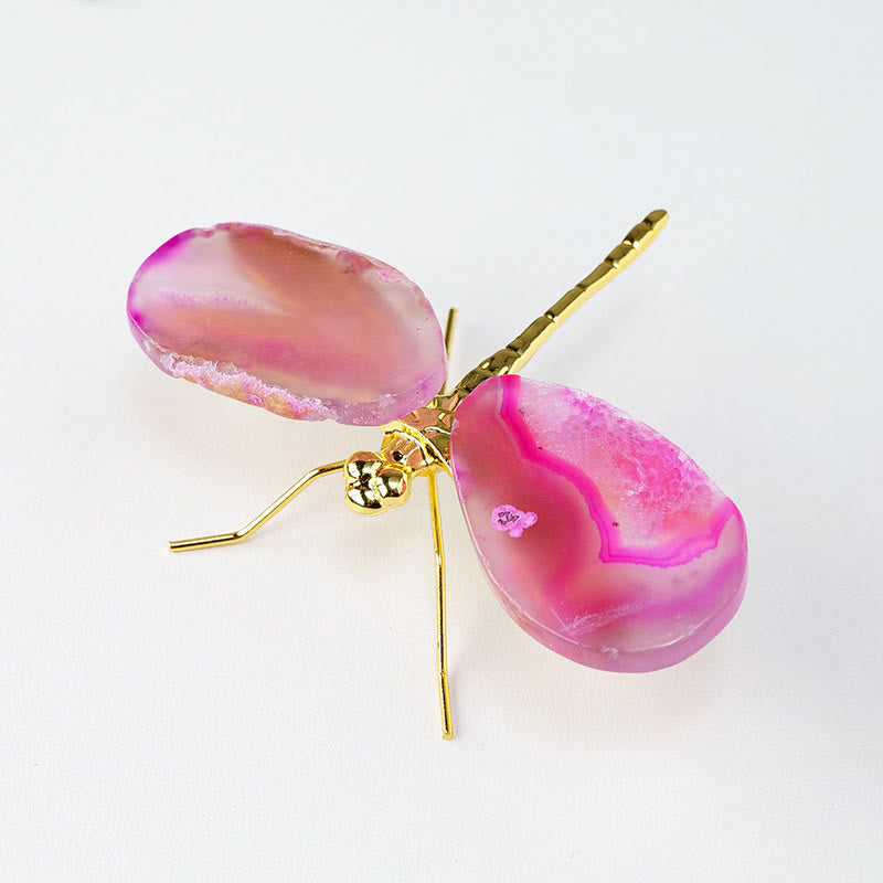 Olivenorma Natural Agate Slices Dragonfly Gemstone Decoration - Pink - image 2
