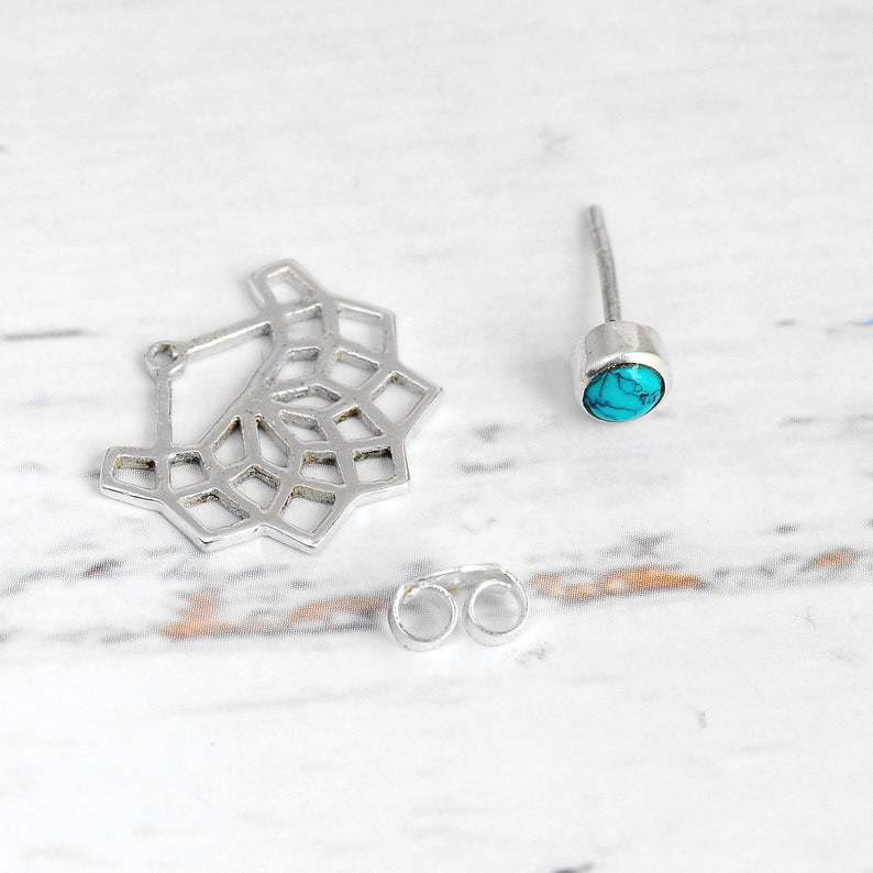 Olivenorma Natural Turquoise Lotus Flower Stud Earrings - image 4