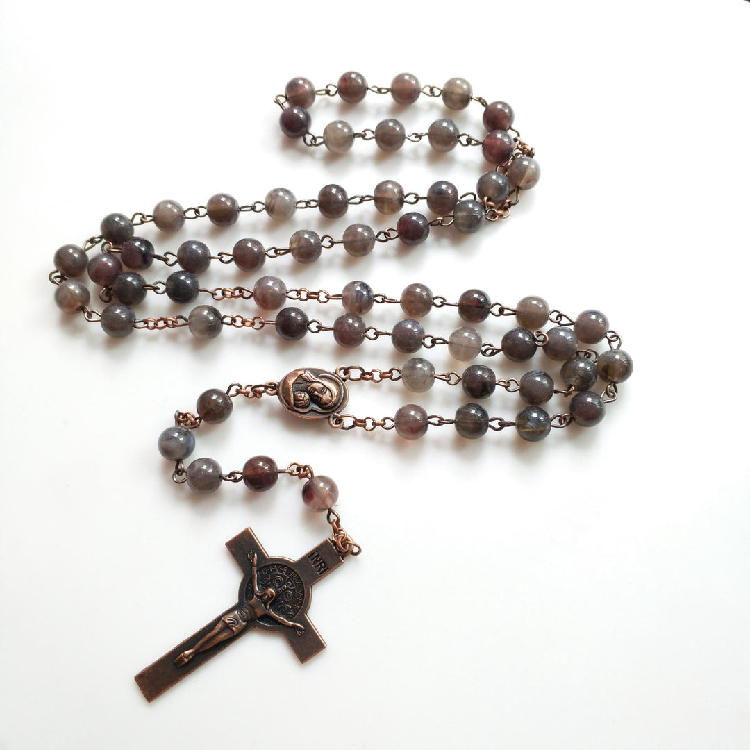 Olivenorma Brown Acrylic Ball Cross Rosary Necklace - image 1