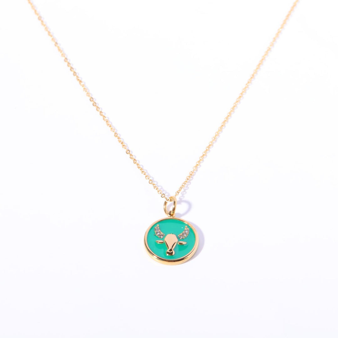 Olivenorma White Zircon Vintage Zodiac Stainless Steel 18k Necklace - Taurus - image 6