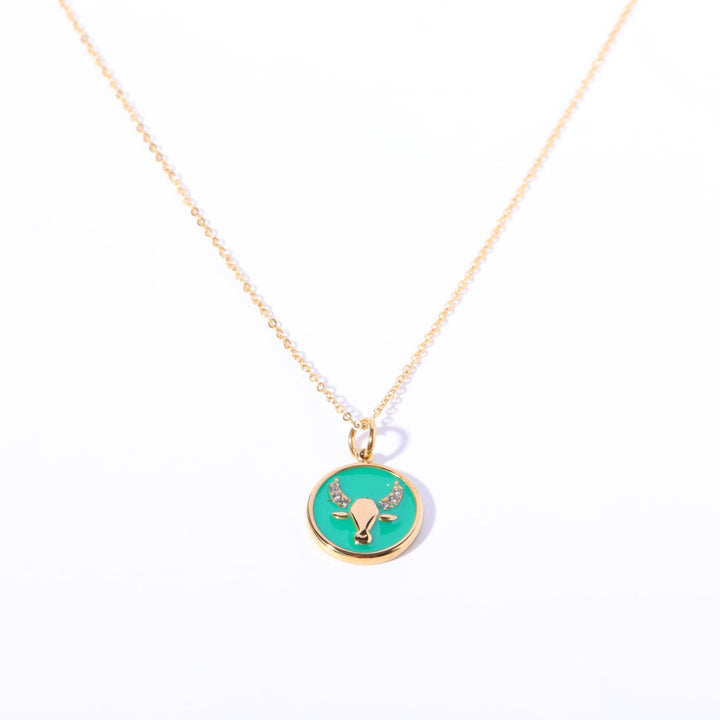 Olivenorma White Zircon Vintage Zodiac Stainless Steel 18k Necklace - Taurus - image 6