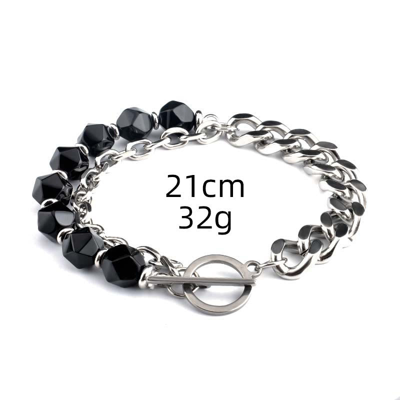 Olivenorma Faceted Black Onyx Tiger Eye Stainless Steel Bracelet - Obsidian#2 - image 12