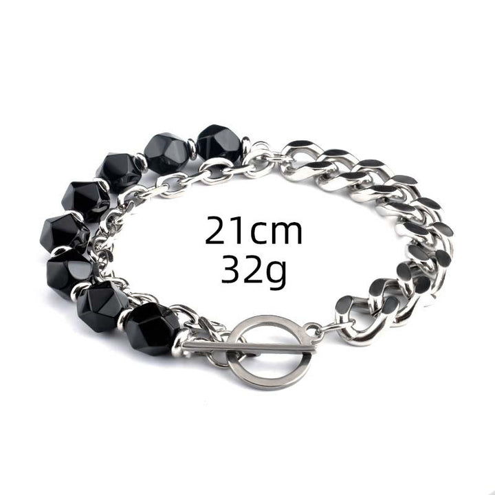 Olivenorma Faceted Black Onyx Tiger Eye Stainless Steel Bracelet - Obsidian#2 - image 12