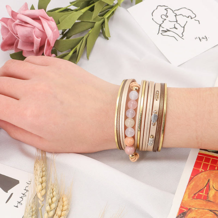 Olivenorma Natural Crystal Beaded Leather Multi-layer Bracelet - image 1