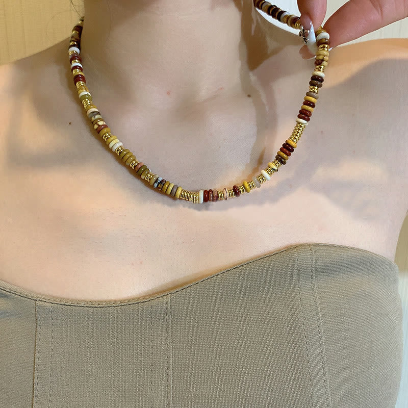 Olivenorma Sunset Frisbee Beaded Natural Agate Clavicle Necklace - Necklace - image 1