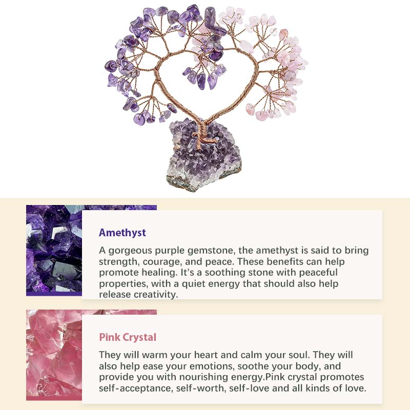 Natural Crystal Stone Love Feng Shui Tree - Amethyst&Pink Crystal - image 11