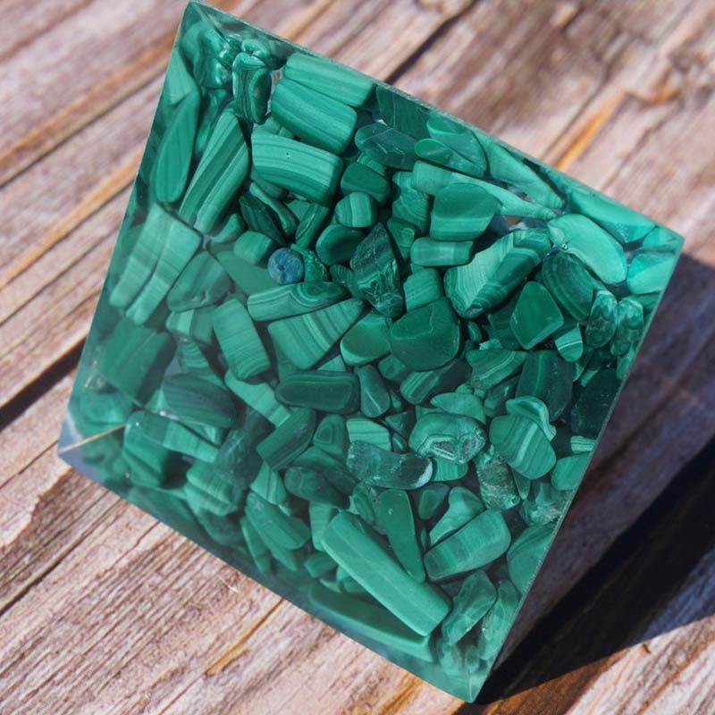 Clear Crystal Turquoise Malachite Lotus Symbol Orgone Pyramid - image 7