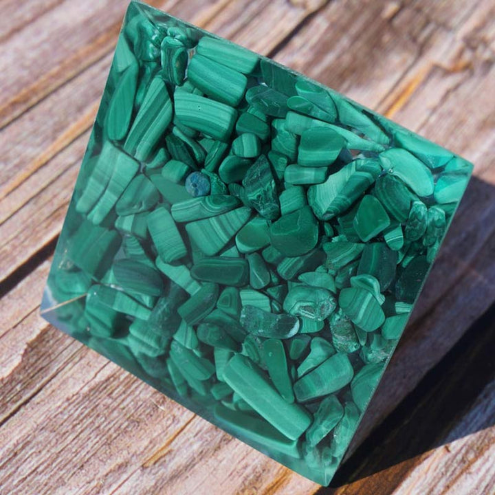 Clear Crystal Turquoise Malachite Lotus Symbol Orgone Pyramid - image 7