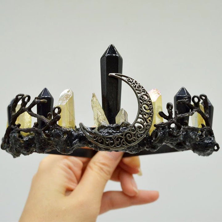 Olivenorma Natural Obsidian Crystal Citrine Column Crown Headband - Obsidian&Citrine - image 0