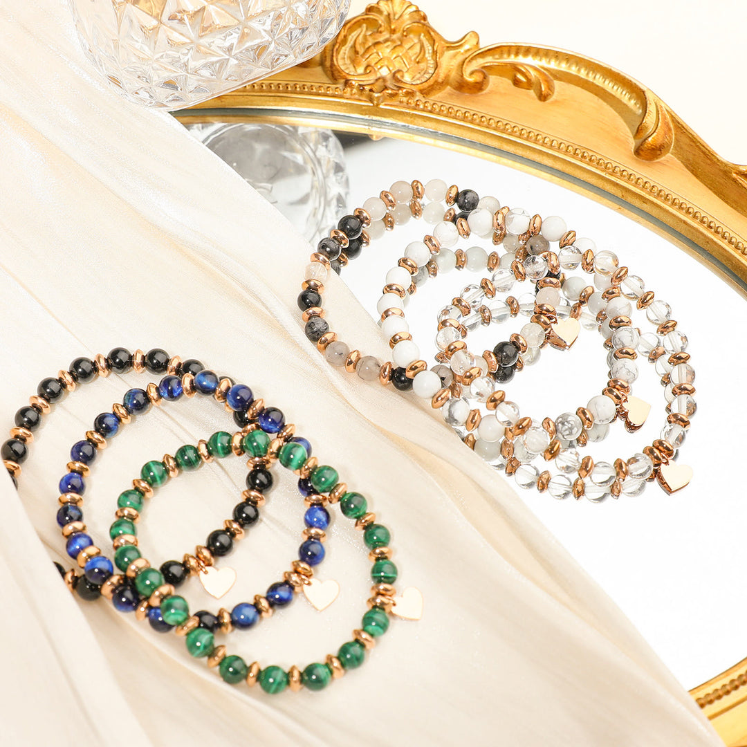 Olivenorma Natural Crystal Beaded Metal Heart Piece Pendant Bracelet - image 0