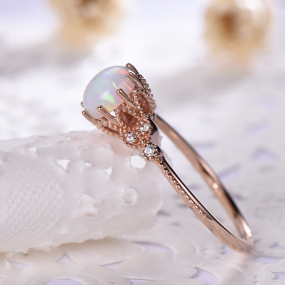 Olivenorma Round Moonstone Opal White Zircon Ring - image 11