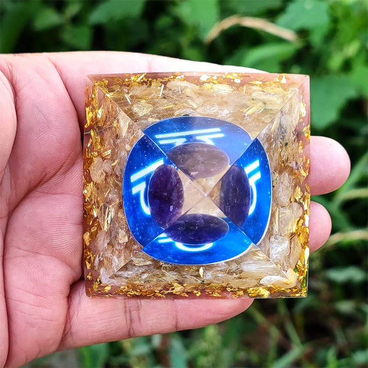 Olivenorma Amethyst with Clear Quartz Libra Zodiac Orgone Pyramid - image 2