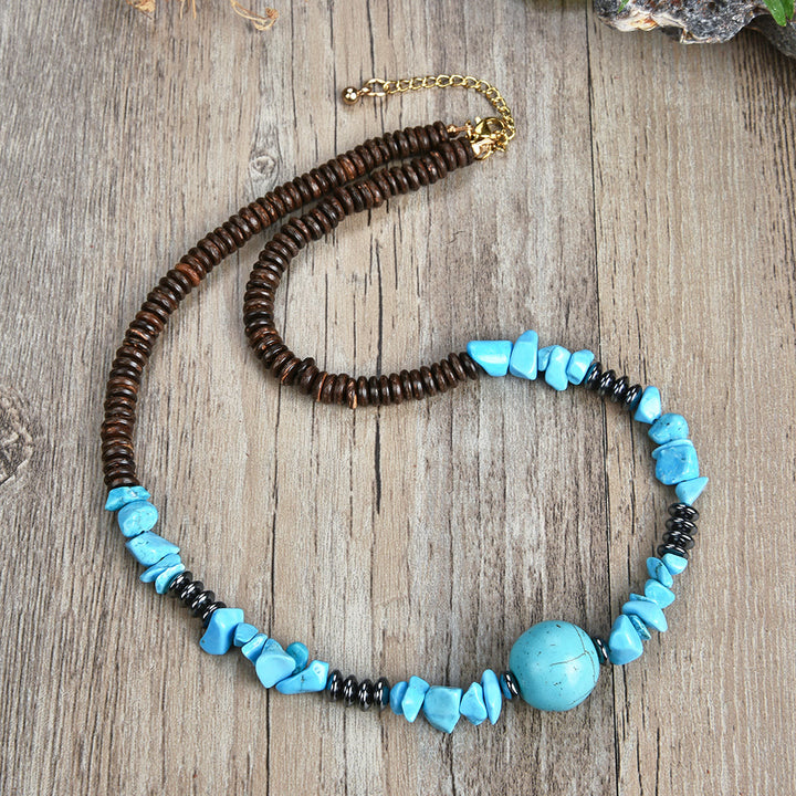 Olivenorma Natural Stone Beaded Ball Pendant Necklace - Turquoise&Hematite - image 11