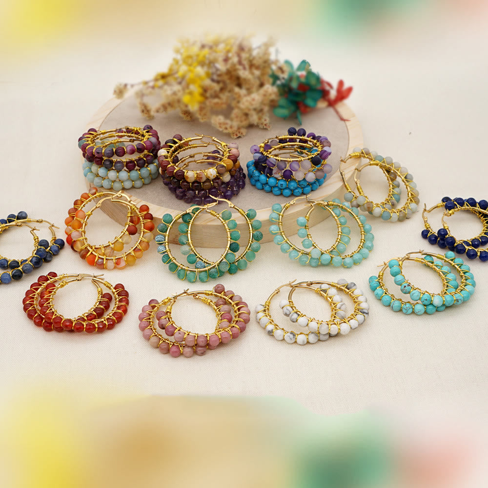 Olivenorma Boho Natural Crystal Beads Large Hoop Earrings - image 0