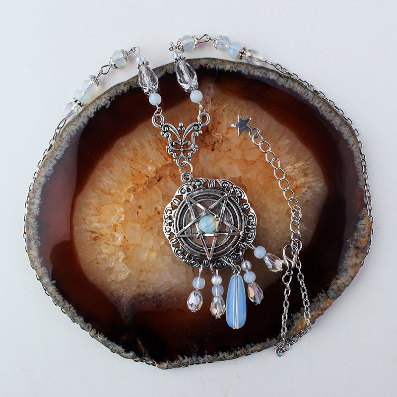 Olivenorma Witch Gothic Pentagram Opalite Star Crystal Beads Necklace - Opalite - image 0