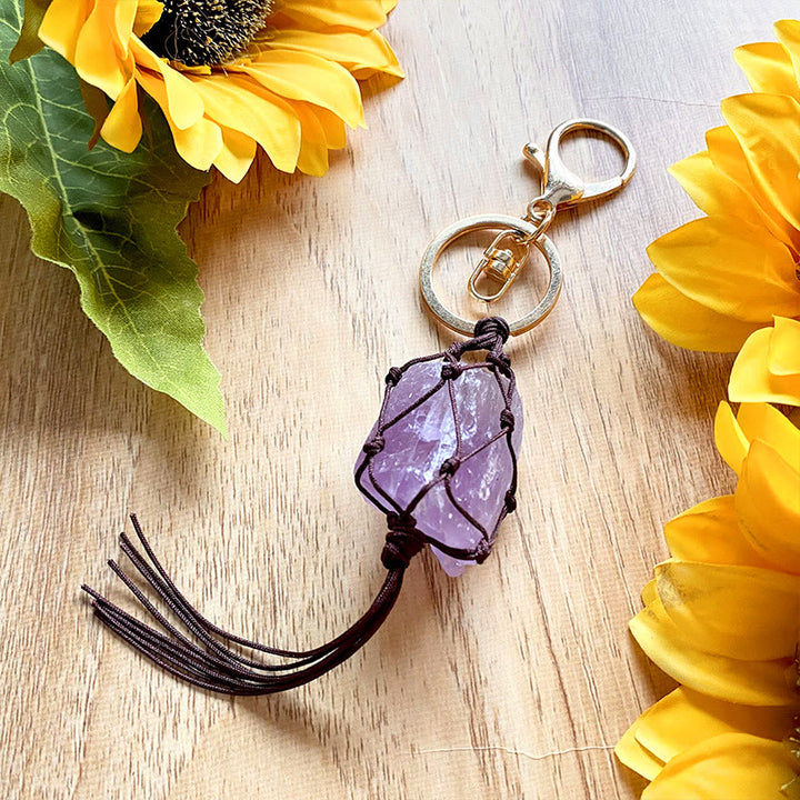 Olivenorma Natural Crystal Stone Rough Phone Strap Keychain - Amethyst - image 7