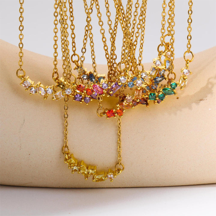 Olivenorma Multiple Birthstone Beaded Pendant Copper Plated Gold Necklace - image 0