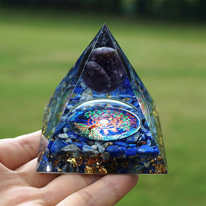 Olivenorma Amethyst With Lapis Lazuli Reki Orgone Pyramid - 6*6cm - YES PLEASE $8 - image 0