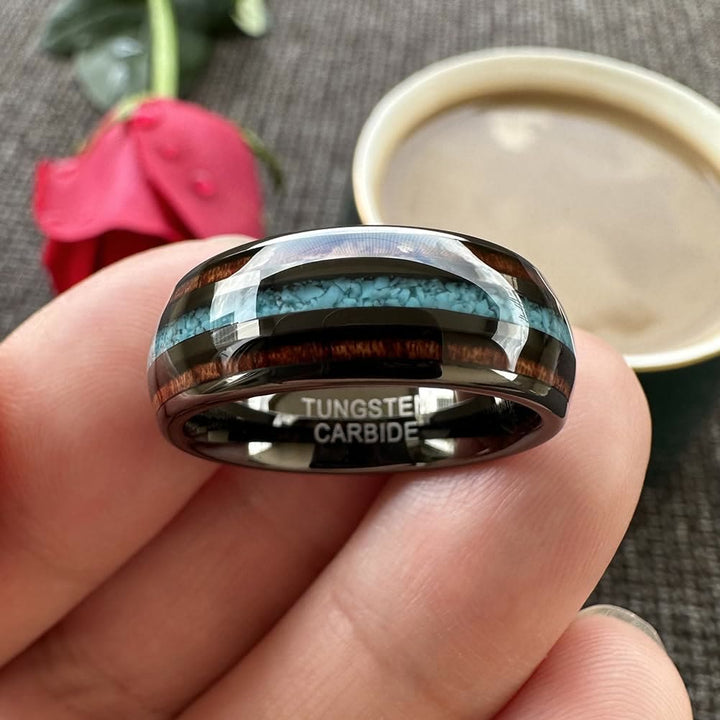 Olivenorma Wood Turquoise 8mm Tungsten Carbide Polished Ring - image 6