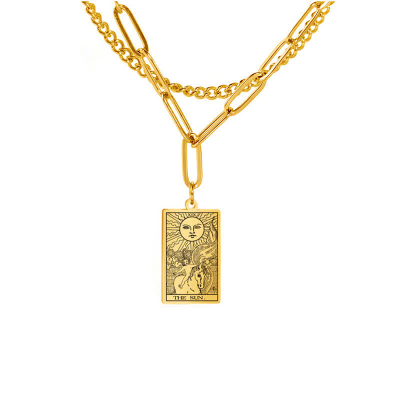 Olivenorma Tarot Card Double Chain Necklace - Gold - The Sun - image 9