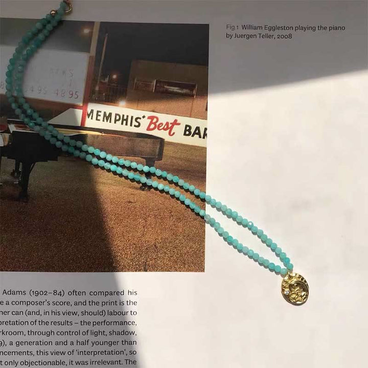Olivenorma Natural Crystal Metal Plate Pendant Necklace - Amazonite - image 9