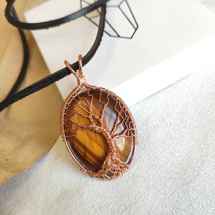 Olivenorma Oval Tiger Eye Tree Of Life Gemstone Necklace - image 2