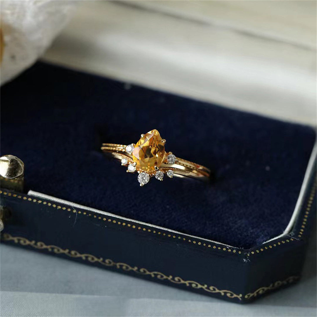 Olivenorma Copper Gold Drop Shape Citrine Ring - Gold&Citrine - image 0