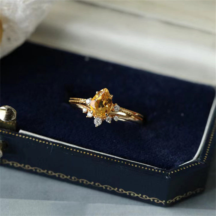 Olivenorma Copper Gold Drop Shape Citrine Ring - Gold&Citrine - image 0