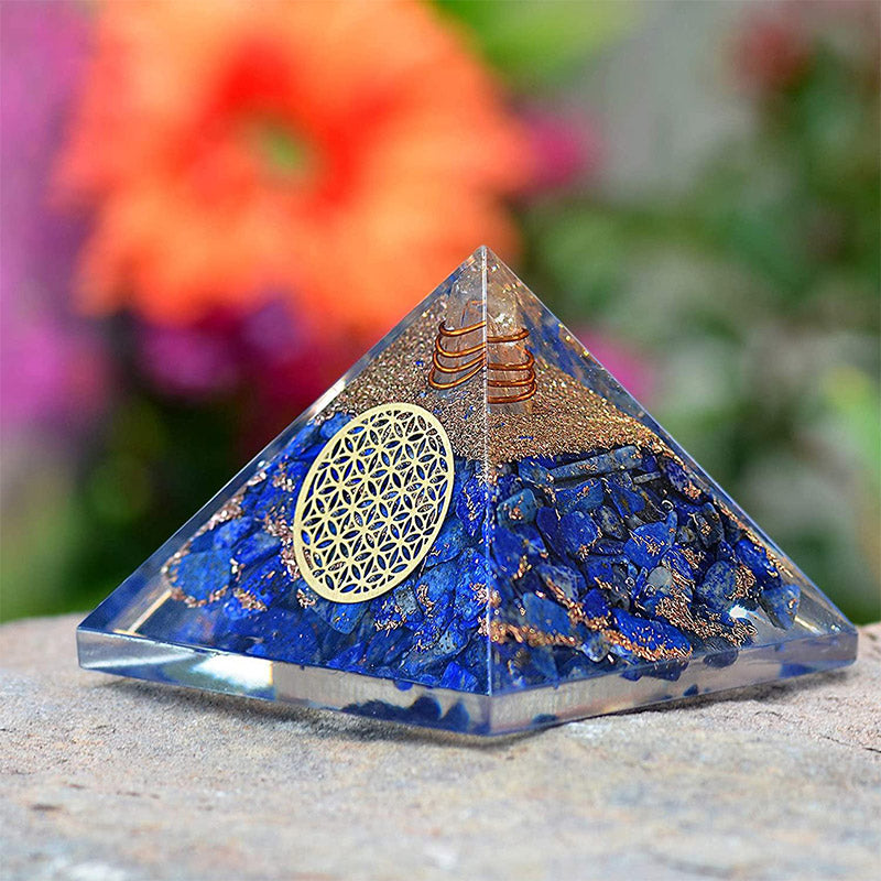 Olivenorma Lapis Lazuli Flower Of Life Orgone Pyramid - Clear Crystal&Lapis Lazuli - YES PLEASE $8 - image 0