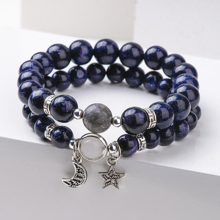 Olivenorma Blue Sandstone Obsidian 6mm Beaded Star and Moon Bracelet - image 0