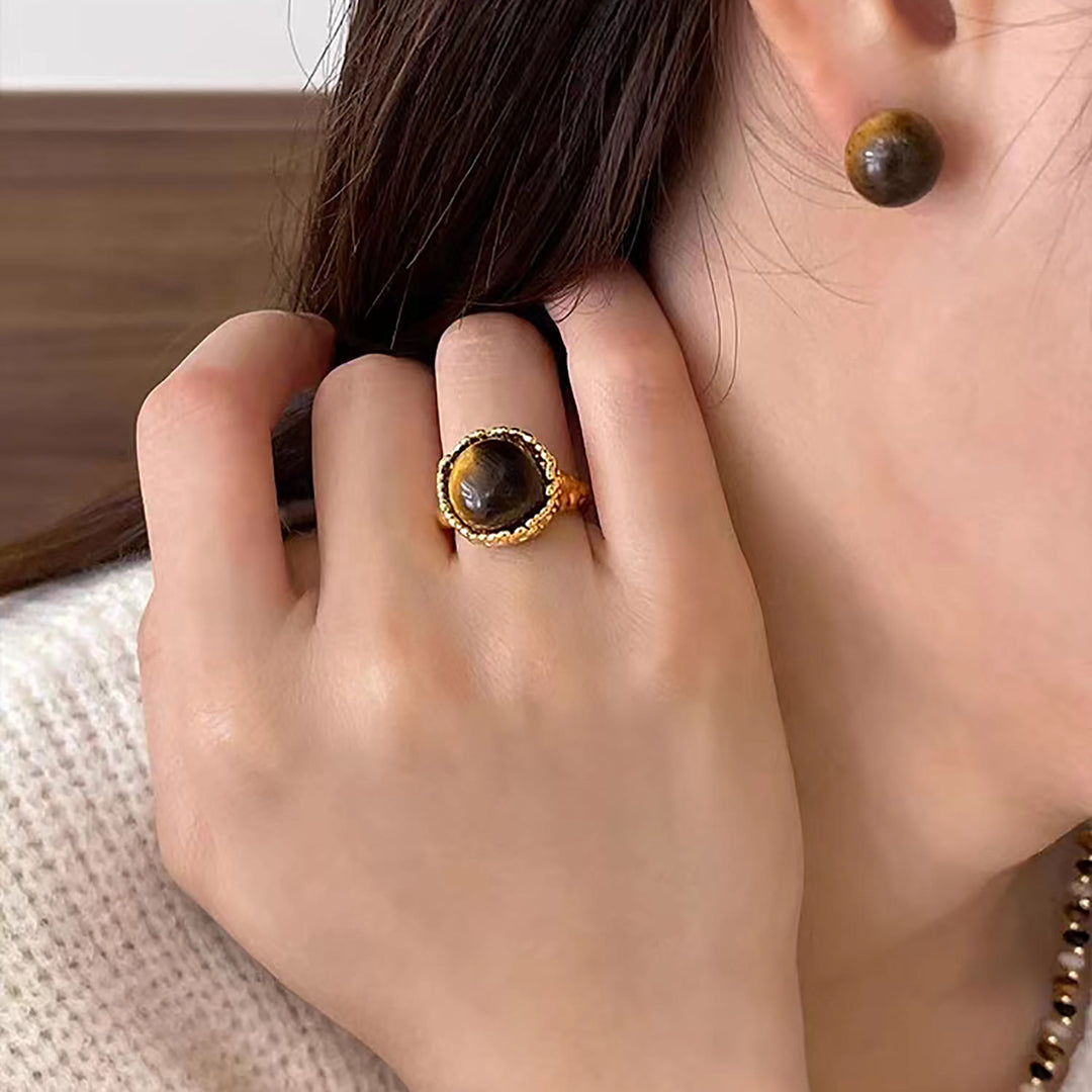 Olivenorma Natural Tiger Eye Stone Vintage Open Ring - image 1