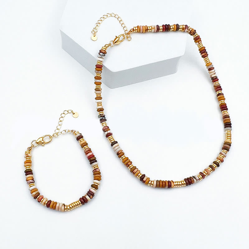 Olivenorma Sunset Frisbee Beaded Natural Agate Clavicle Necklace - image 0