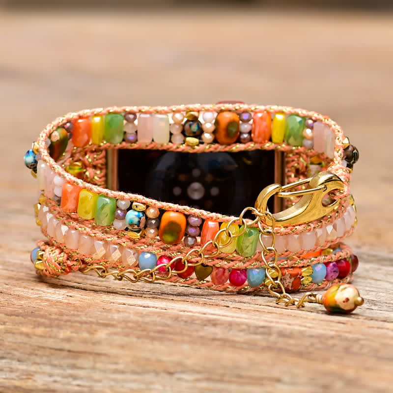 Olivenorma Natural Pink Crystal Colourful Gemstones Apple Watch Strap Wrap Bracelet - image 1