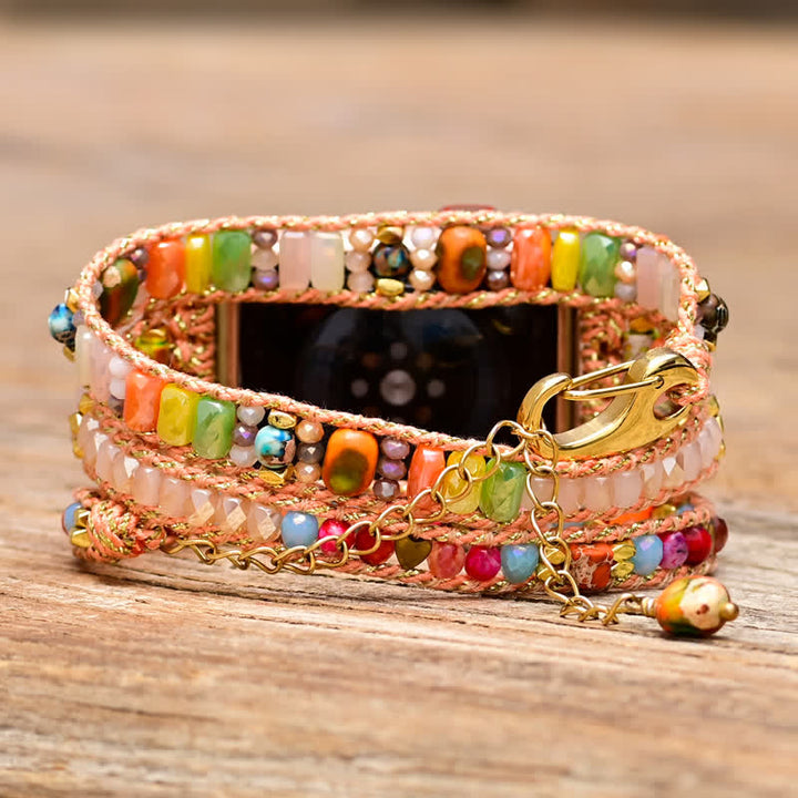Olivenorma Natural Pink Crystal Colourful Gemstones Apple Watch Strap Wrap Bracelet - image 1