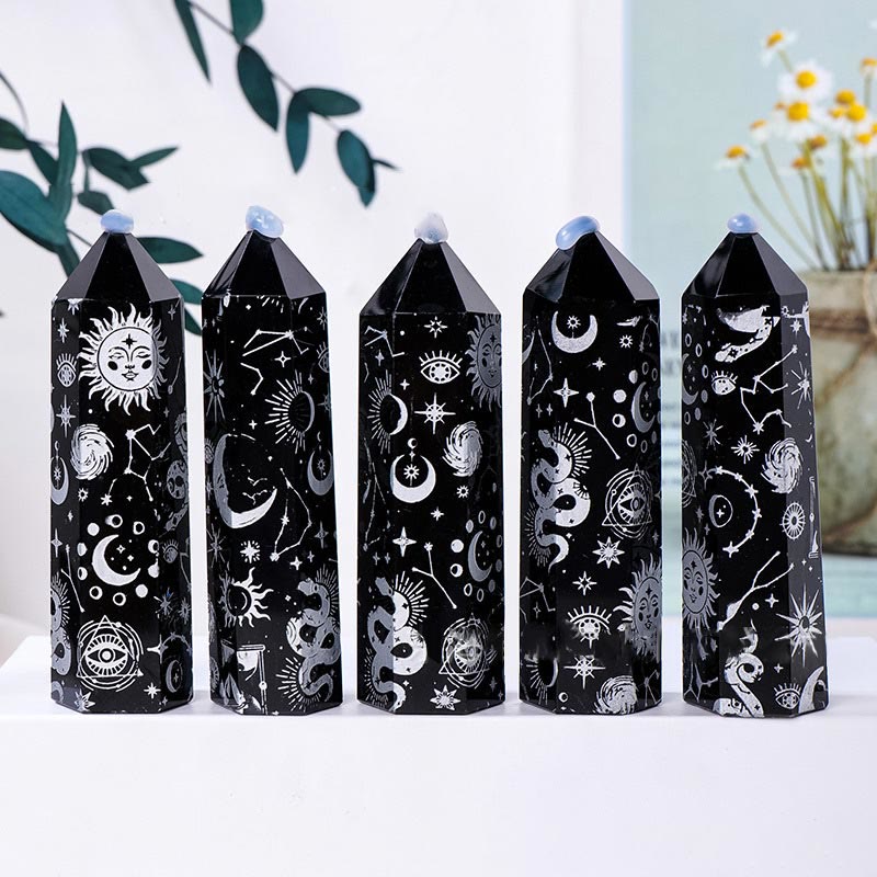 Olivenorma Obsidian Crystal Tower Hexagonal Crystal Wands - Silver - 9-10cm - image 3