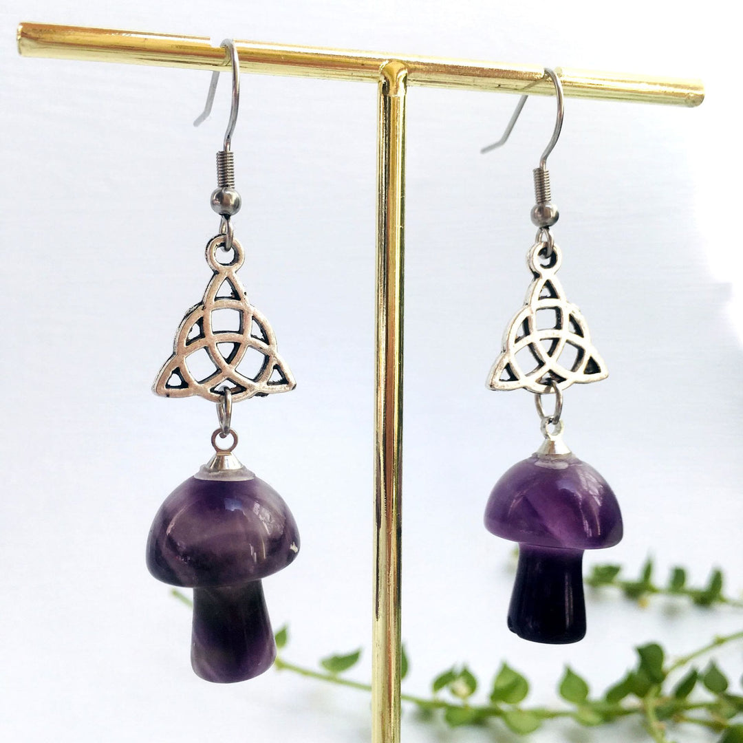 Olivenorma Natural Crystal Stone Cute Mushroom Shape Stud Earrings - Amethyst - image 16