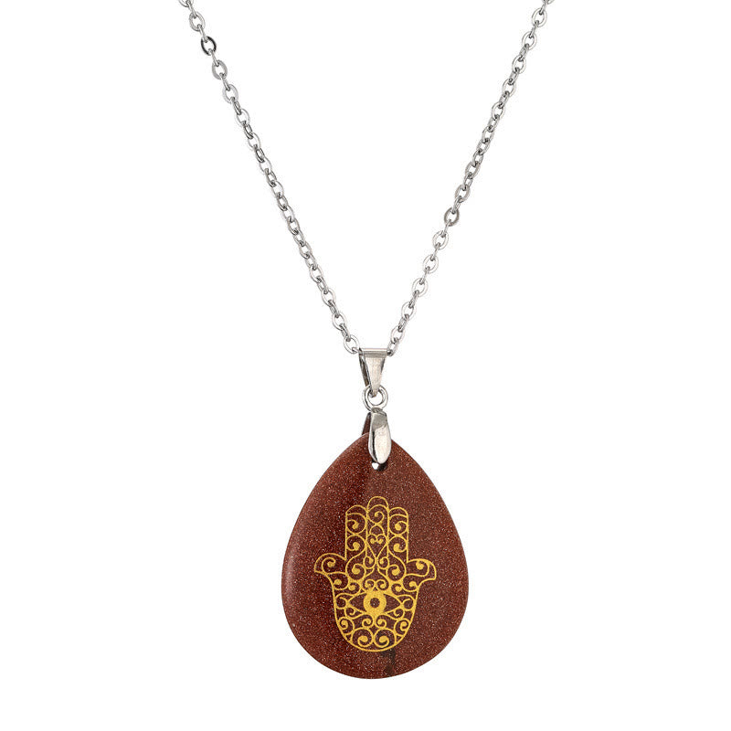 Olivenorma Natural Drop Shape Crystal Hamsa Pendant Necklace - Sandstone - Silver Chain - image 11