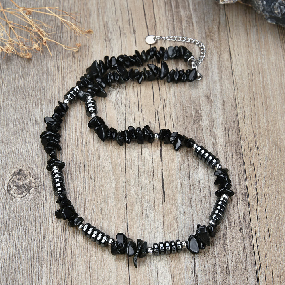 Olivenorma Natural Stone Irregular Crystal Necklace - Obsidian - image 2