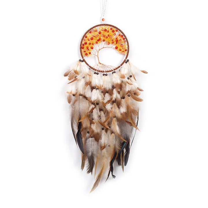 Olivenorma Crystal Tree of Life Pink Feather Dream Catcher - Citrine&Red Coral - image 12