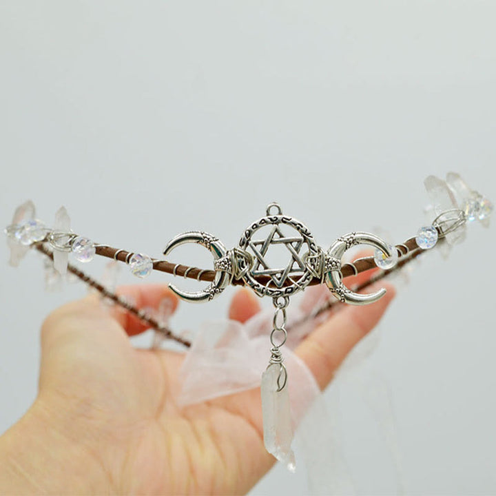 Olivenorma Natural Amethyst White Crystal Moon Wreath Crown Headband - image 6