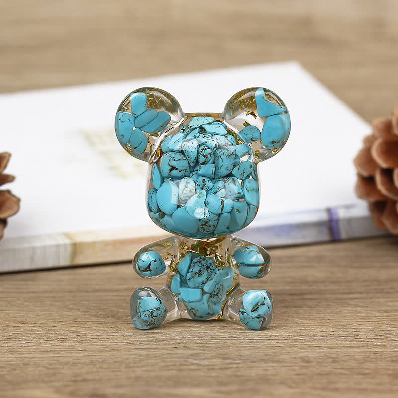 Olivenorma Cute Crystal Bear Gemstone Decoration - Turquoise+Metal Shavings - image 8