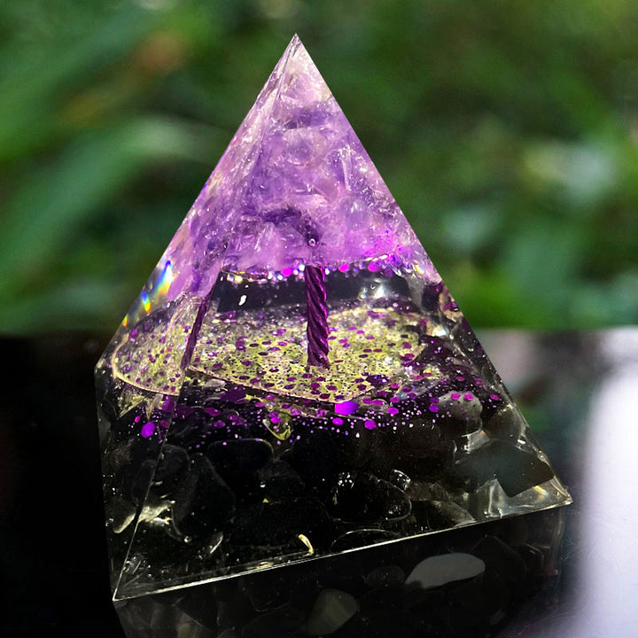 Olivenorma Amethyst Sphere With Obsidian Orgone Pyramid - image 3