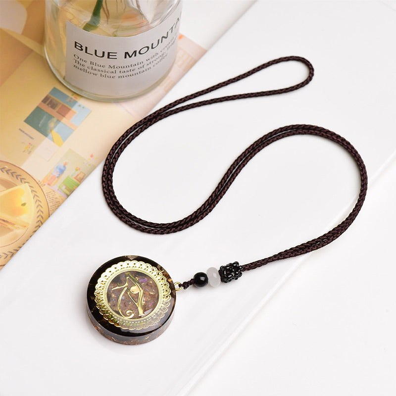 Olivenorma Obsidian And Red Agate Eye Of Horus Symbol Necklace - image 1