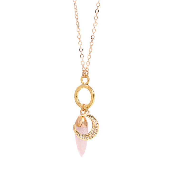 Olivenorma Bullet Crystal Zircon Moon Pendant Necklace - Rose Quartz - image 10